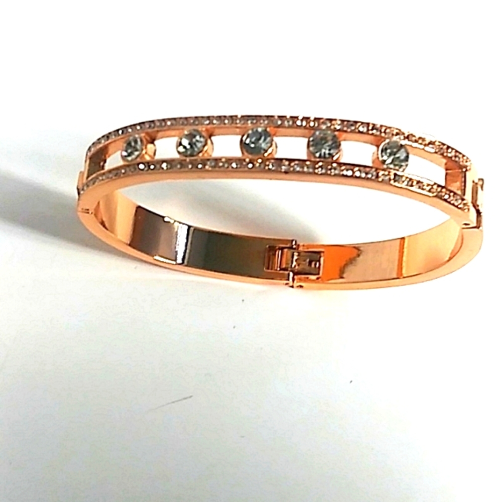 Geoffrey Bean Gold Bangle Bracelet with Rhinestone